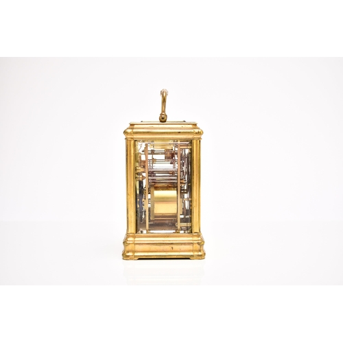 327 - A late 19th century French gilt brass Grand Sonnerie carriage clock with repeat and alarmThe gorge c... 