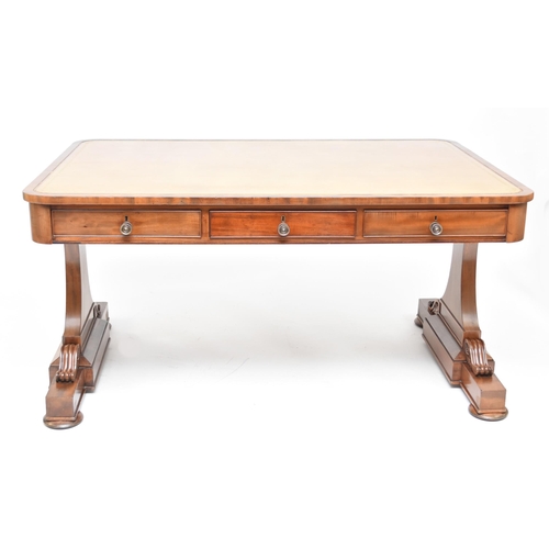 345 - A Victorian mahogany library table The top inset with pale green tooled leather skiver, above six sh... 