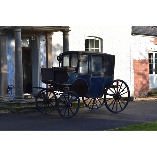 361 - A single Brougham type horse-drawn carriage, late 19th/early 20th century painted Royal blue and bla... 