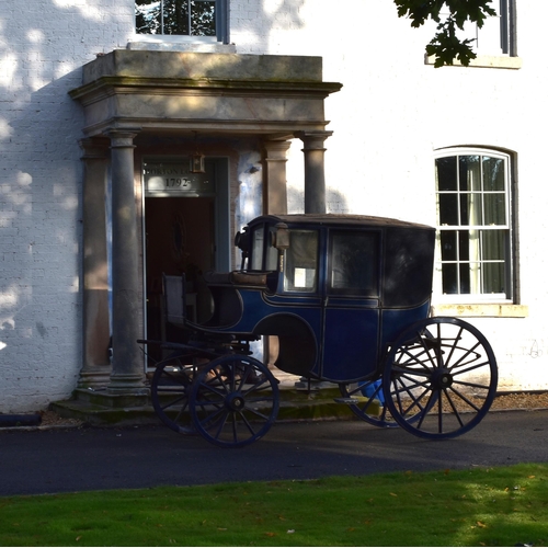 361 - A single Brougham type horse-drawn carriage, late 19th/early 20th century painted Royal blue and bla... 