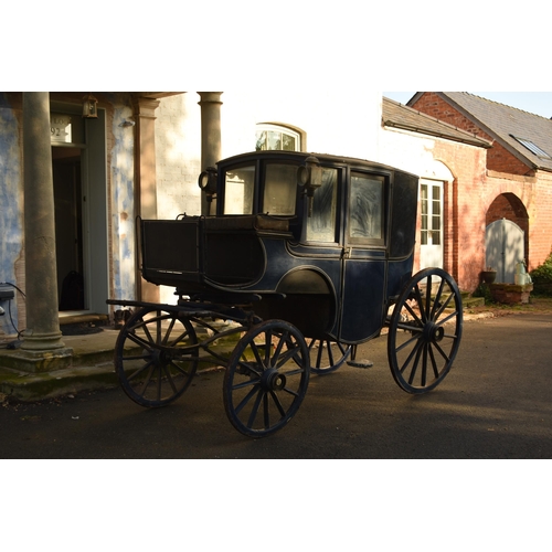 361 - A single Brougham type horse-drawn carriage, late 19th/early 20th century painted Royal blue and bla... 