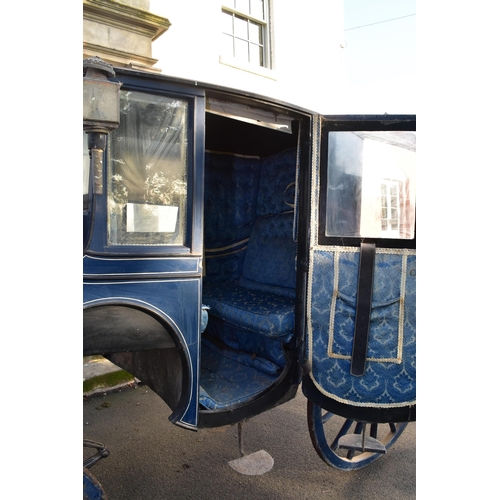 361 - A single Brougham type horse-drawn carriage, late 19th/early 20th century painted Royal blue and bla... 