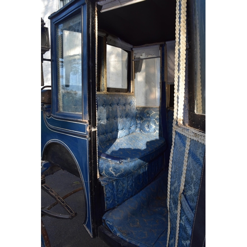 361 - A single Brougham type horse-drawn carriage, late 19th/early 20th century painted Royal blue and bla... 