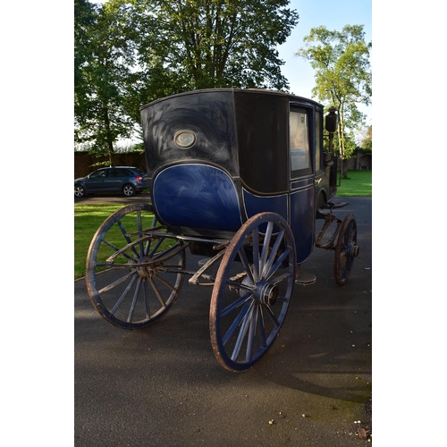 361 - A single Brougham type horse-drawn carriage, late 19th/early 20th century painted Royal blue and bla... 