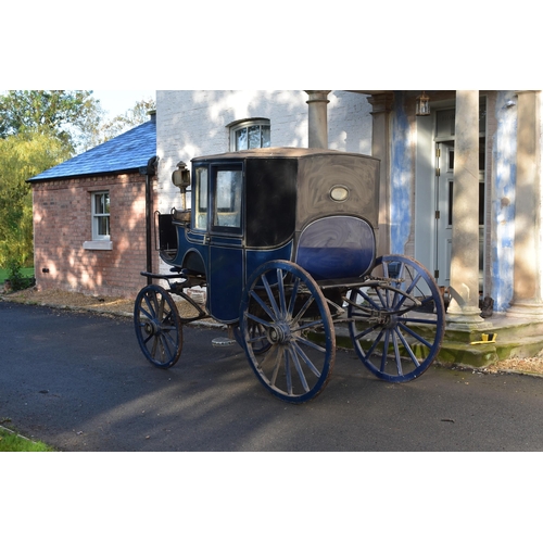 361 - A single Brougham type horse-drawn carriage, late 19th/early 20th century painted Royal blue and bla... 