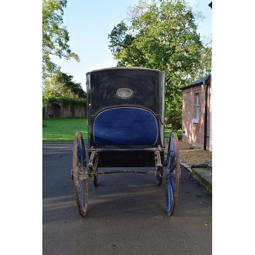 361 - A single Brougham type horse-drawn carriage, late 19th/early 20th century painted Royal blue and bla... 