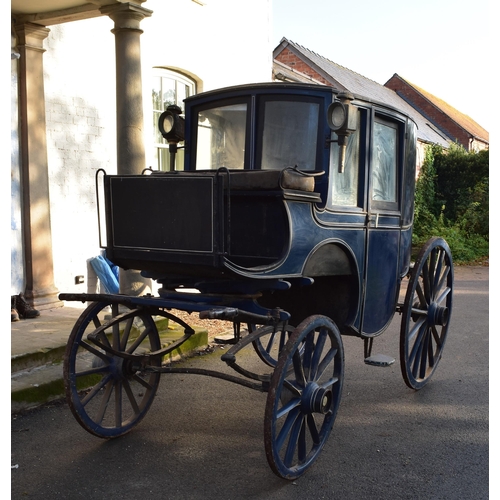 361 - A single Brougham type horse-drawn carriage, late 19th/early 20th century painted Royal blue and bla... 