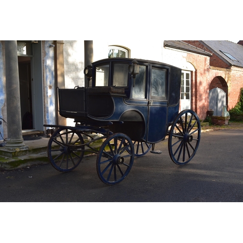 361 - A single Brougham type horse-drawn carriage, late 19th/early 20th century painted Royal blue and bla... 