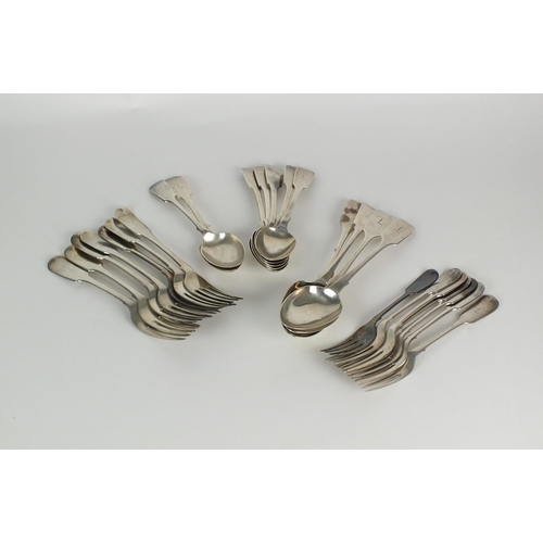 5 - A harlequin collection of silver Fiddle pattern flatware, various dates and makers, comprising; thre... 