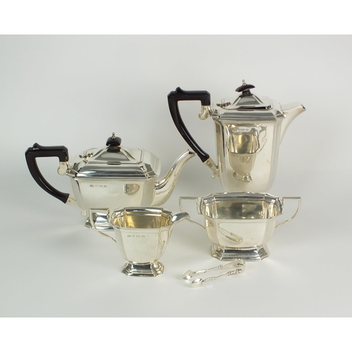 7 - A four piece silver tea service, Elkington & Co, Birmingham 1936, each piece of shaped octagonal for... 