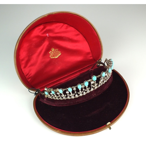 77 - An early 20th century turquoise and paste fringe necklace / tiara, the necklace designed as thirteen... 