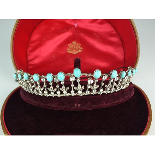 77 - An early 20th century turquoise and paste fringe necklace / tiara, the necklace designed as thirteen... 