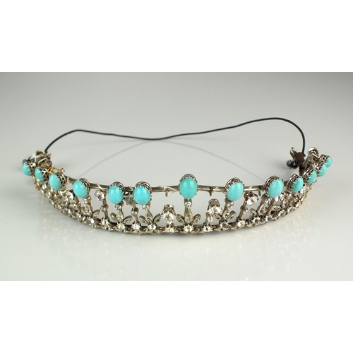 77 - An early 20th century turquoise and paste fringe necklace / tiara, the necklace designed as thirteen... 