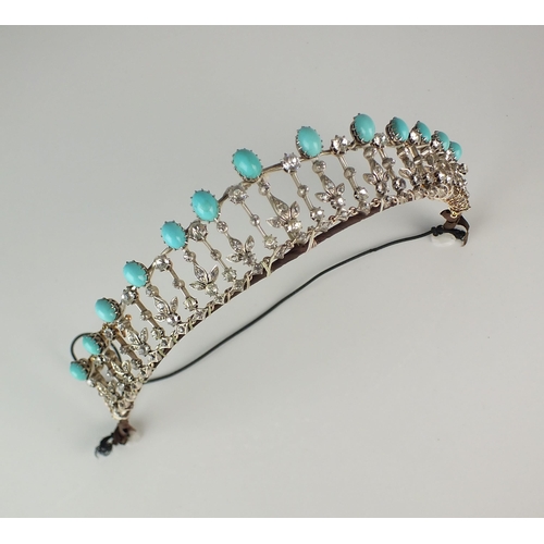 77 - An early 20th century turquoise and paste fringe necklace / tiara, the necklace designed as thirteen... 