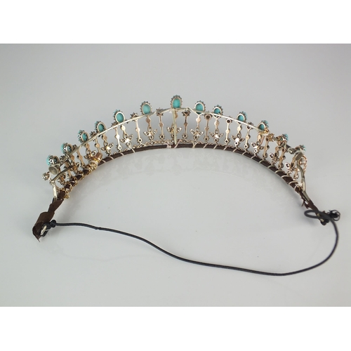 77 - An early 20th century turquoise and paste fringe necklace / tiara, the necklace designed as thirteen... 