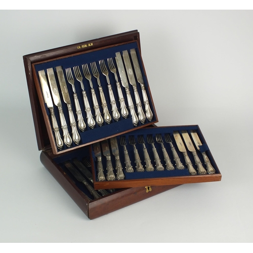 8 - An early Victorian cased set of silver dessert knives and forks, Henry Atkin, Sheffield 1846, compri... 