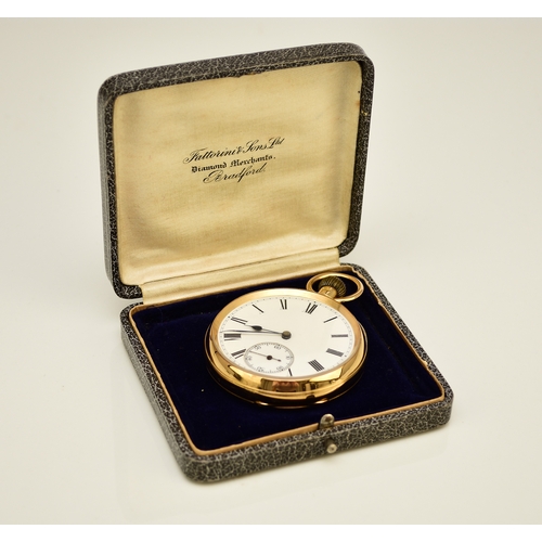 116 - An 18ct gold open face pocket watch Date: Circa 1901 Movement: Three-quarter plate, numbered 85063, ... 