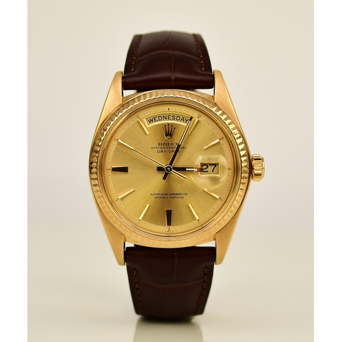 130 - Rolex: A gentleman's 18ct yellow gold wristwatch Model: Oyster Day-Date Reference: 1803 Date: Circa ... 