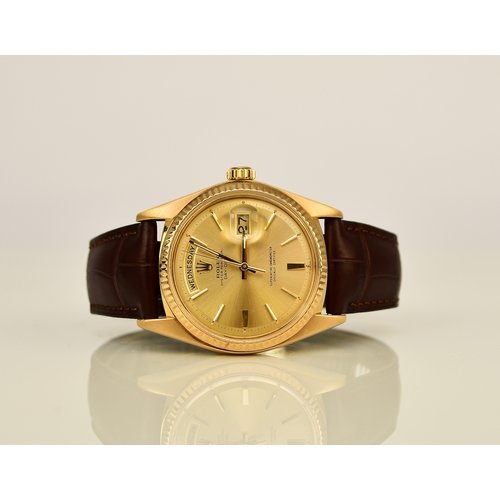 130 - Rolex: A gentleman's 18ct yellow gold wristwatch Model: Oyster Day-Date Reference: 1803 Date: Circa ... 