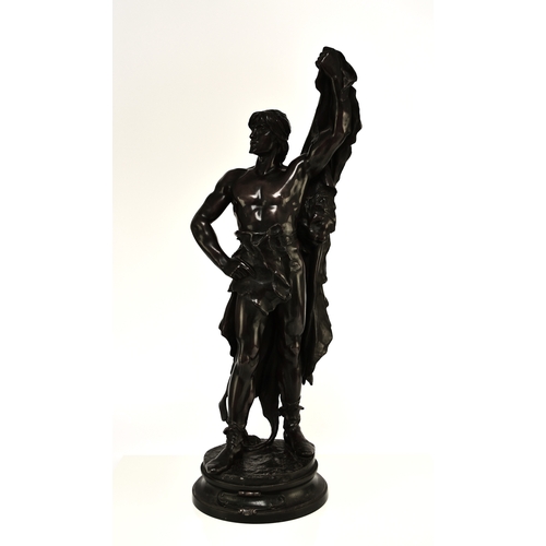 315 - After Eugene Marioton (1854-1933), 'Young Hercules', bronze The figure modelled standing and wrapped... 