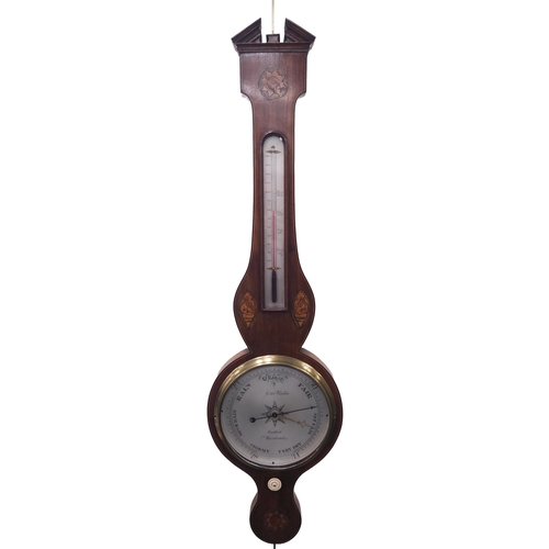 319 - A 19th century inlaid rosewood banjo barometer The dial signed G. Del Vecchio, Stafford The rosewood... 