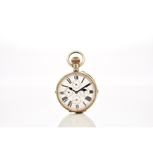 368 - Goliath calendar pocket watch Date: Circa 1900 Movement: Jewelled bridge plate, stem wind and set Di... 