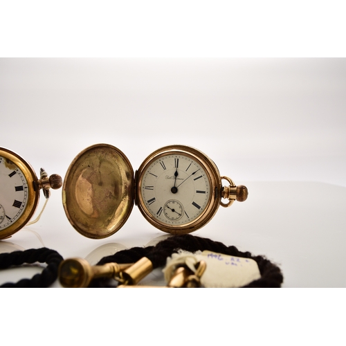 369 - A gold plated repeater hunter pocket watch, 3/4 plate movement quarter repeating on two gongs, stem ... 