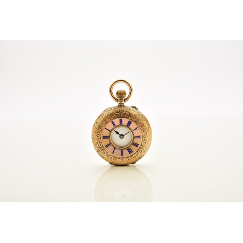 380 - A lady's 18ct gold enamelled half hunter pocket watch Date: Circa 1910 Movement: Jewelled bridge pla... 