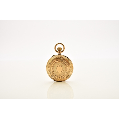 380 - A lady's 18ct gold enamelled half hunter pocket watch Date: Circa 1910 Movement: Jewelled bridge pla... 