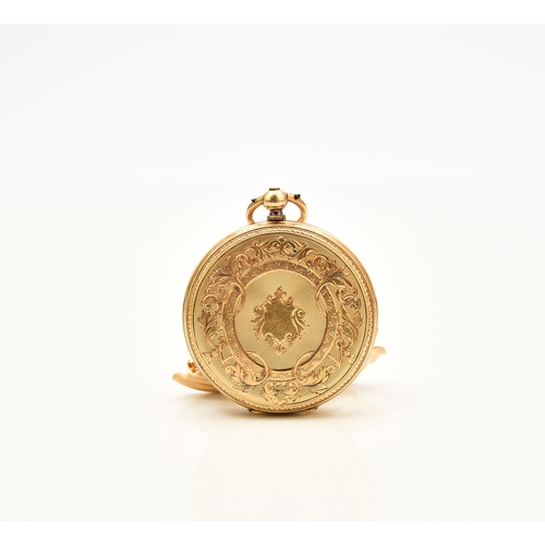 381 - A lady's 18ct gold open face pocket watch Date: Circa 1900 Movement: Bridge plate, signed Stauffer, ... 