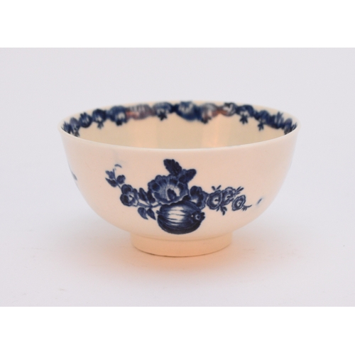 10 - A Worcester sugar bowl, circa 1775, transfer-printed in underglaze blue with the 'Fruit and Wreath' ... 