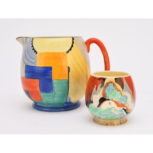 108 - Susie Cooper for Gray's Pottery, an Art Deco 'Paris' shape jug, painted with a Cubist style design, ... 