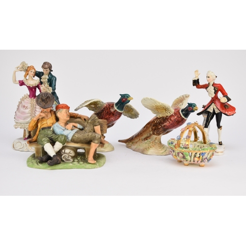 110 - A mixed group of ceramics comprising two Beswick models of pheasants landing and taking flight, mode... 
