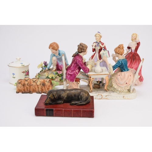 110 - A mixed group of ceramics comprising two Beswick models of pheasants landing and taking flight, mode... 