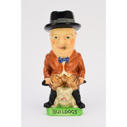 125 - A Burleigh Ware character jug of Winston Churchill in a maroon jacket standing over a bulldog, on sq... 