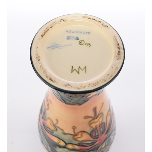 129 - A Moorcroft vase in the 'Oberon' pattern designed by Rachel Bishop, dated 1995, 31cm high. Boxed.