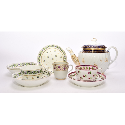 16 - A small group of Derby porcelain, 18th-century and early 19th century comprising a dolphin butter or... 