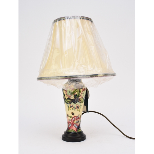 218 - A Moorcroft lamp in the 'Sweet Eternity' pattern designed by Rachel Bishop, 22.5cm high including ba... 