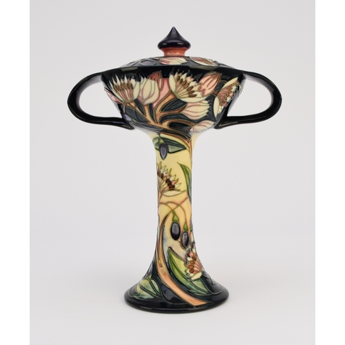 229 - A Moorcroft twin-handled bonbonniere and cover in the 'Symphony' pattern, designed by Emma Bossons f... 