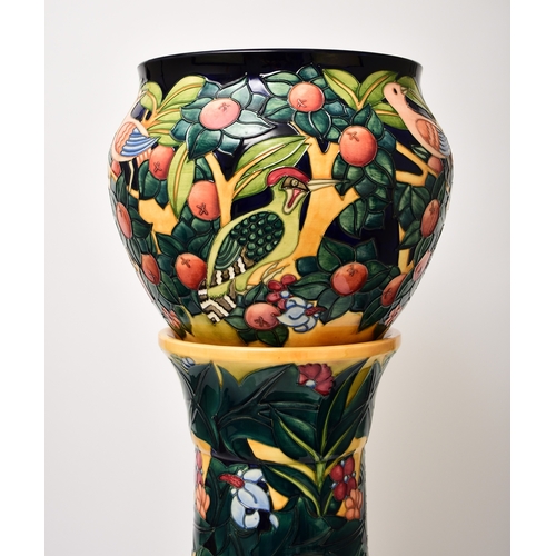 232 - A Moorcroft Prestige jardiniere and stand in the Tree Bark Thief pattern, designed by Rachel Bisho... 