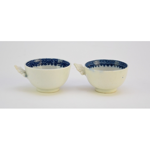 3 - A near pair of Caughley 'Fisherman' or 'Pleasure Boat' tasters or 'caddy spoons' circa 1785-90 trans... 