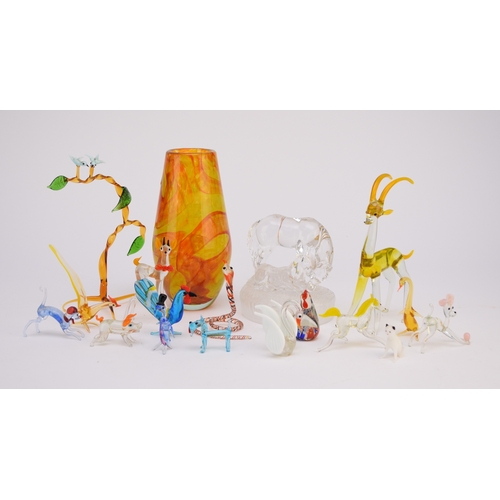 301 - A group of Murano and similar glass animals, miniature and small sizes, models including a snake, bi... 