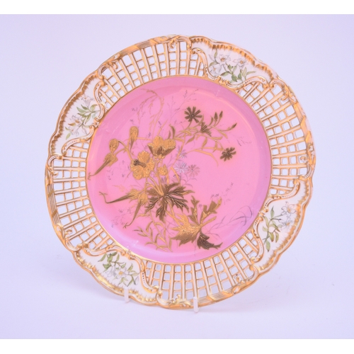 36 - A nice quality Spode Copeland's China cabinet plate, circa 1895-1900, pink ground with raised gilded... 