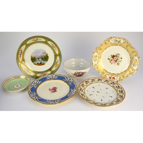58 - An assorted group of English ceramics, comprising a pair of Coalport plates, circa 1825, moulded for... 