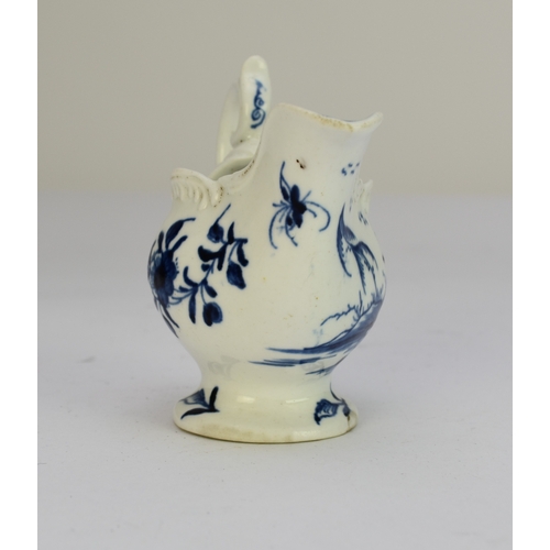 6 - A Derby porcelain 'Cannonball' dolphin cream boat circa 1765-9 painted in underglaze blue, unmarked,... 