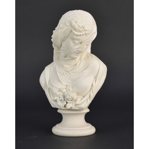 69 - A Robinson and Leadbeater parian bust of a veiled bride or woman, circa 1880, nicely modelled, with ... 