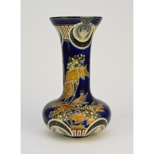 71 - A Doulton Lambeth vase by Edith D. Lupton, circa 1885, the upper and lower borders decorated with mo... 