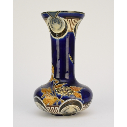 71 - A Doulton Lambeth vase by Edith D. Lupton, circa 1885, the upper and lower borders decorated with mo... 