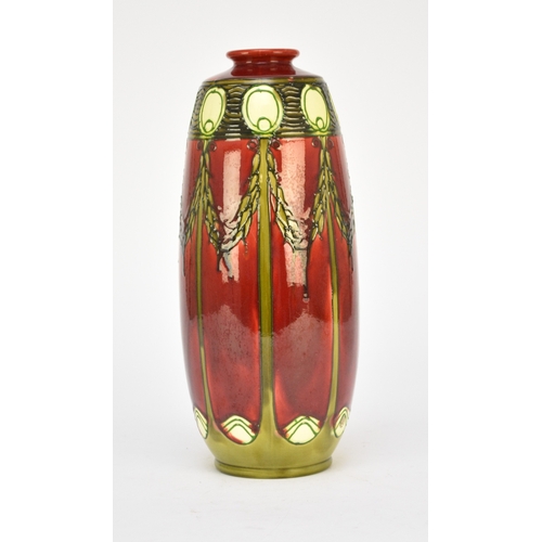 72 - A Minton secessionist vase, late 19th century, red with tubelined swags, printed 'No 1' and other im... 