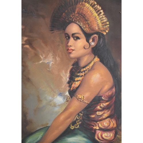 324 - Balinese school (20th century) Portrait of a Kneeling Woman in Traditional Costume, oil on canvas, 9... 